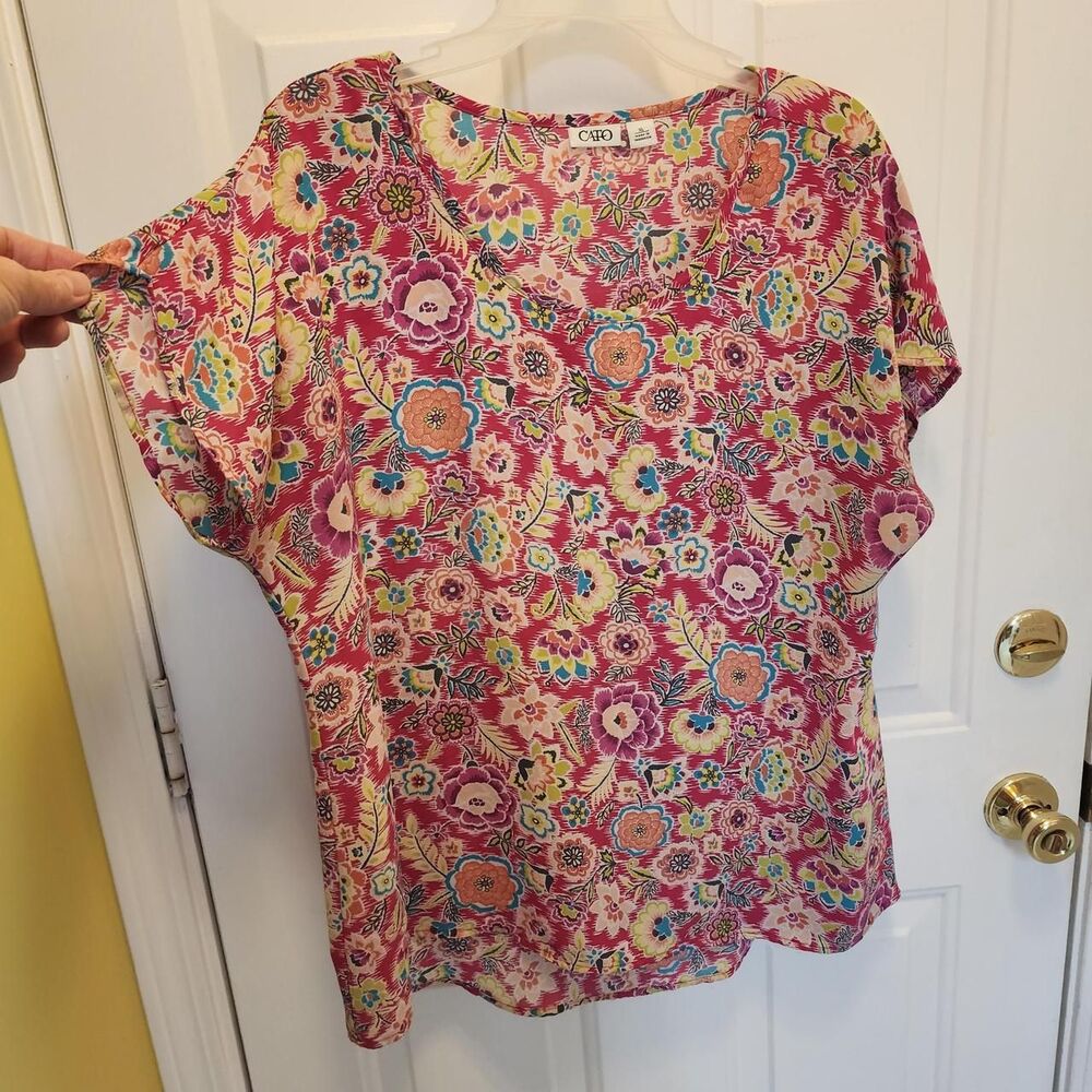 Cato Women's XL Pink Floral Print Blouse with Short Sleeves XL - Picture 4 of 7